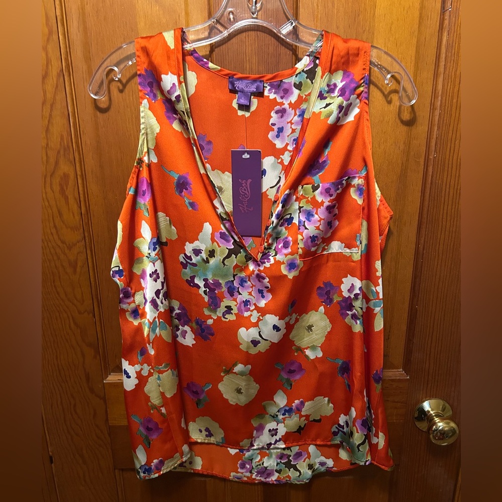 Hale Bob Silky Floral Sleeveless Blouse L
